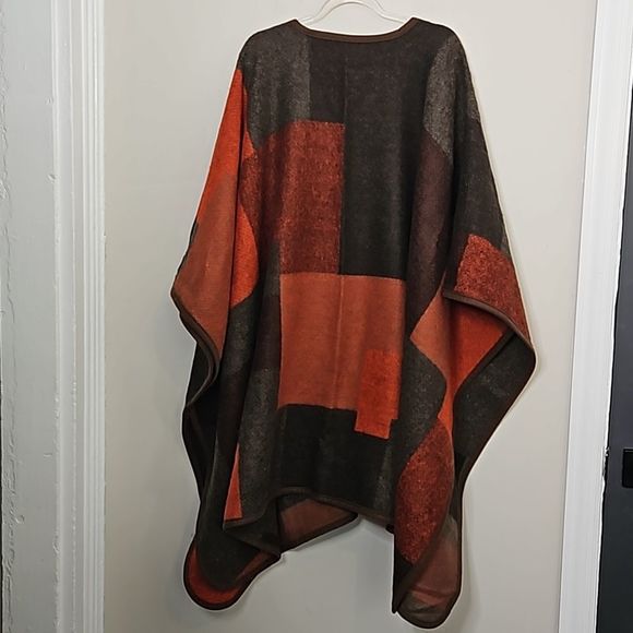 Lane Bryant Patchwork Colorblock Blanket Poncho Cape Fall Winter Orange … - Picture 7 of 7